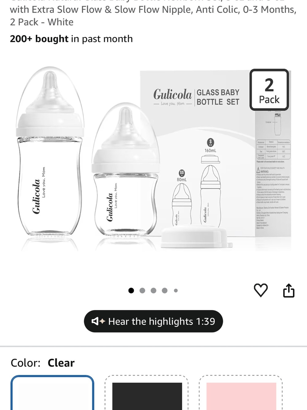 Gulicola Glass Baby Bottle Set - NWT - Picture 4 of 6